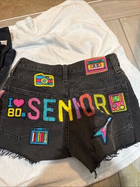 Levi's Black Denim Shorts with Colorful 80s Patchwork